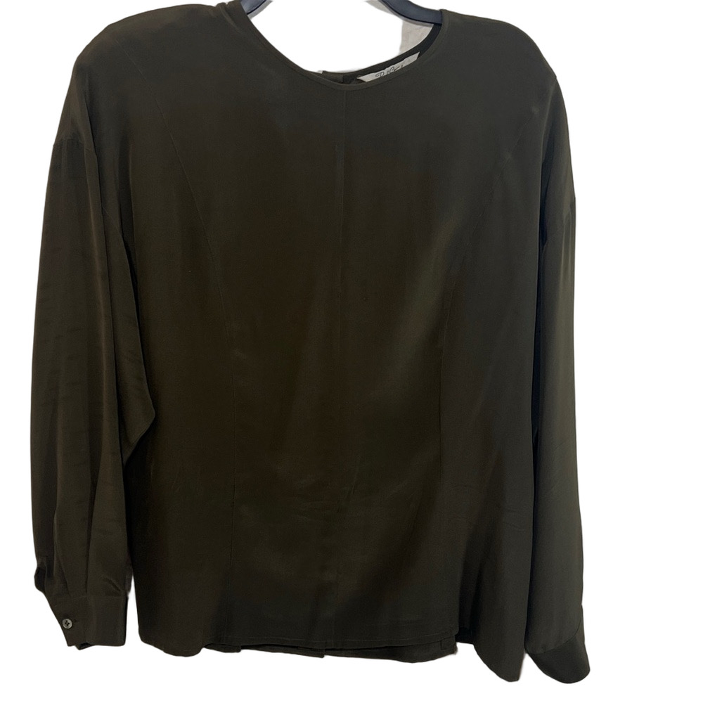 Paul Stanley women’s 100% silk blouse Sz 12 long sleeves dark green vintage